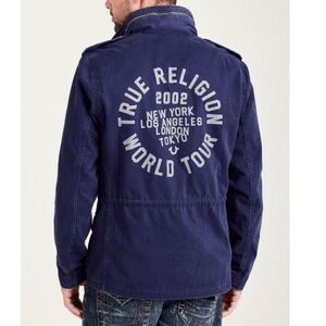 RARE True Religion Jacket Parka Military Jacket Blue Large